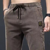 男士 直筒牛仔长裤 宽松松紧腰休闲大码 春秋弹力修身 夏季 小脚裤 新款