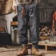 牛仔裤 哈伦裤 新款 春秋潮牌宽松直筒口袋大码 子男 美式 日系复古工装