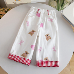 子卡通直筒可爱长裤 女童刺绣牛仔裤 拼接休闲裤 2026韩版 潮 春秋新款