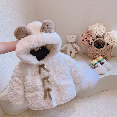 女加绒加厚秋冬连帽兔耳
