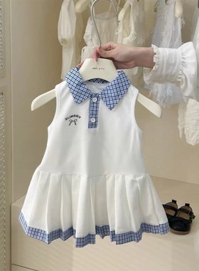 女童夏装连衣裙新款洋气儿童polo领学院风背心裙女宝宝无袖公主裙