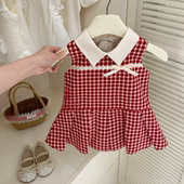 翻领蝴蝶结裙子宝宝格子背心裙子儿童夏装 女童连衣裙2025夏季 新款