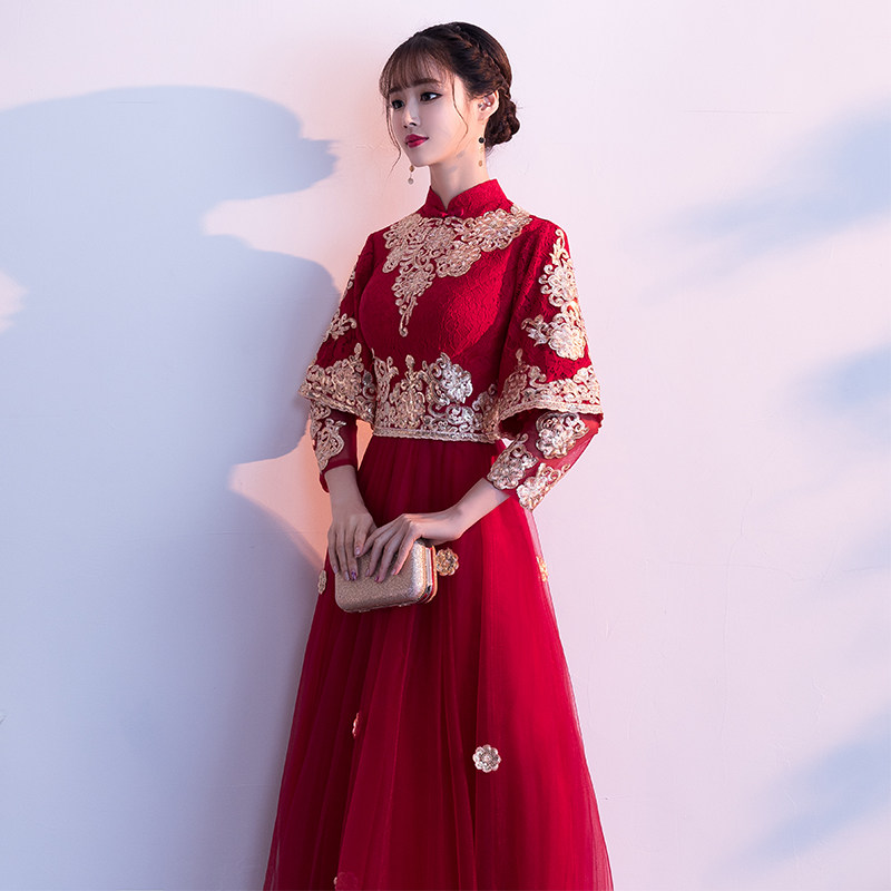 新款中式敬酒服新娘2019结婚旗袍晚礼服孕妇长袖秀禾女酒红色秋冬|msdalam kategori Butik wanita / wanita, perkahwinan/Cheongsam/pakaian, pakaian/malam - dari Buy2taobao.com untuk memberikan perkhidmatan ejen Taobao profesional membeli