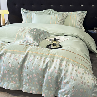 高端轻奢160支纯棉磨毛四件套加厚全棉刺绣被套床单床笠床上用品4