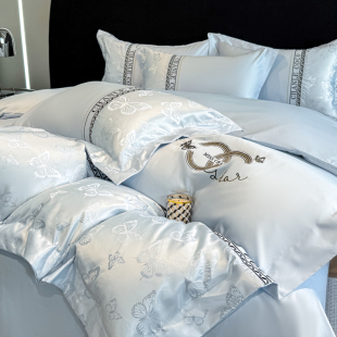 轻奢高级感A类长绒棉全棉四件套100纯棉蝴蝶绣花被套床单床上用品