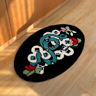 莫语 ins风入户地毯成品簇绒防滑脚垫椭圆 彩环地毯茶几垫边毛毯