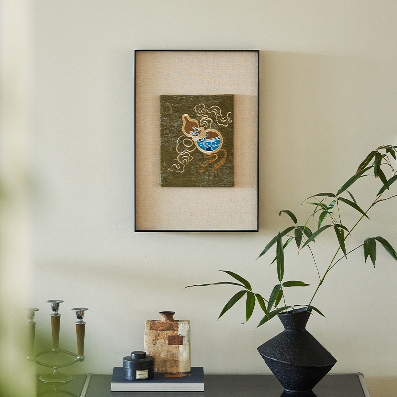 莫语 中古风刺绣装饰画 绣花如意葫芦新中式挂画 艺术客厅玄关画图片