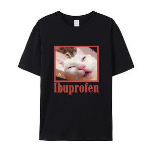 抽象猫咪印花短袖T恤男女休闲风宽松上衣夏季搞笑沙雕圆领半袖t恤