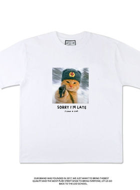 2025新款短袖t恤学生搞怪抽象长官猫咪T恤夏季恶搞meme猫上衣男女