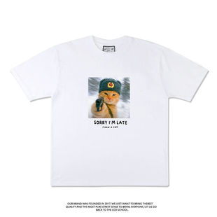 2025新款短袖t恤学生搞怪抽象长官猫咪T恤夏季恶搞meme猫上衣男女