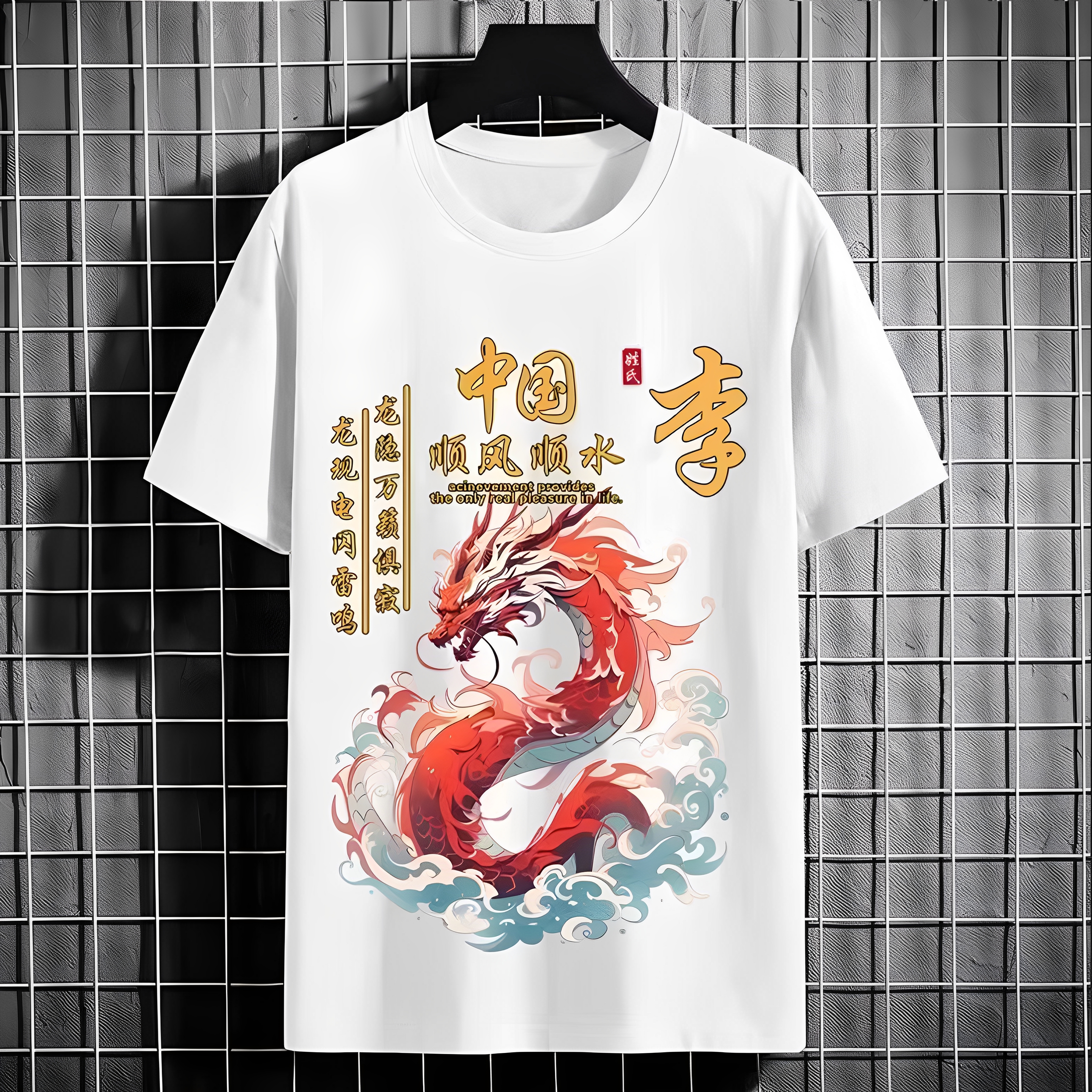 夏季新款中国风顺风顺水文字T恤