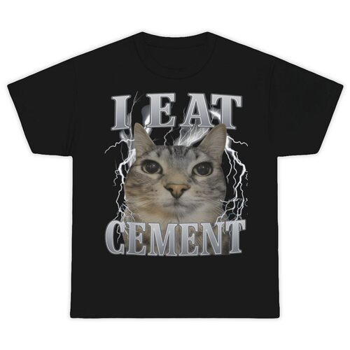 亚马逊I Eat Cement Funny Cat Meme猫meme表情圆领短袖薄荷曼波