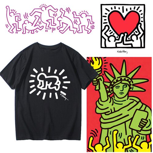 美式艺术画Keith Haring凯斯哈林小众潮情侣短袖T恤宽松定制上衣