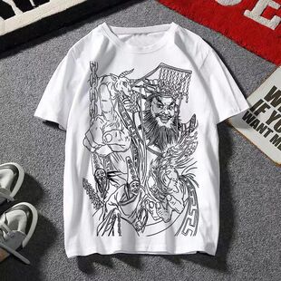 阎王点名衣服精神小伙社会纹身图案学生夏季新款短袖T恤男潮流t恤