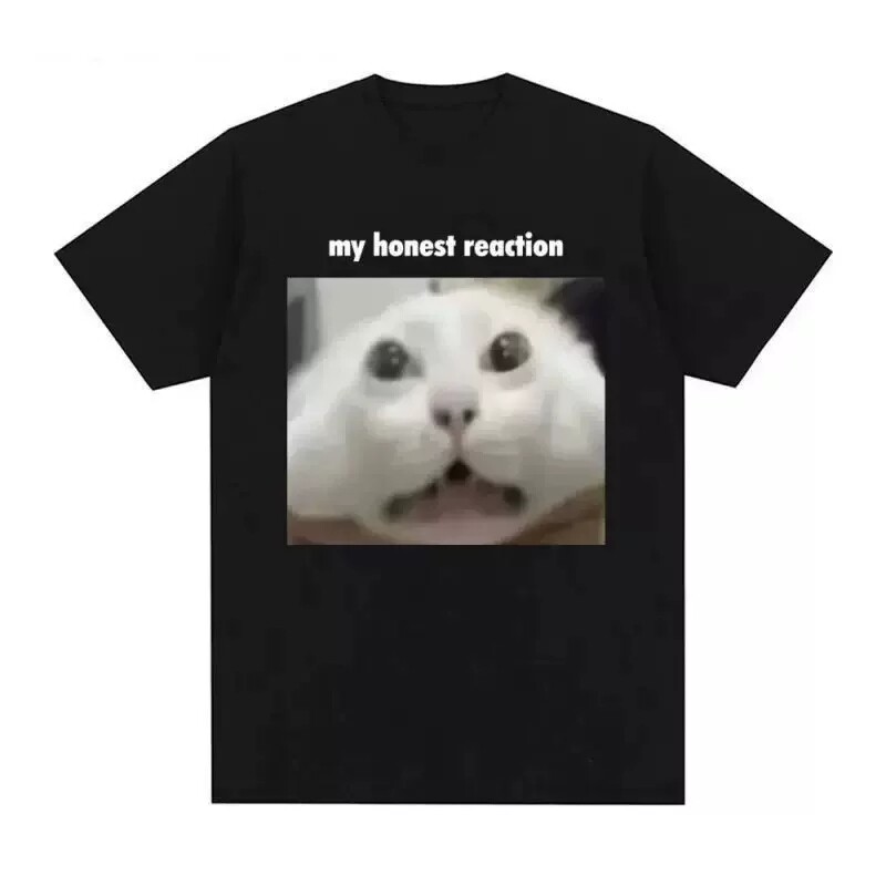 My Honest Reaction Cat Meme 我的真实反应白猫表情包T恤男女潮t