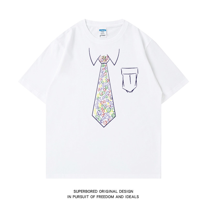 周星驰同款衣服趣味假领带短袖