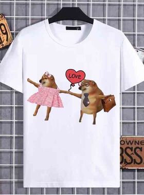夏季2025新款短袖t恤恶搞柴犬Cheems狗子T恤抽象表情包上衣潮男女