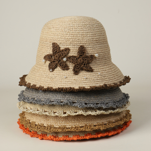 田园风海星珍珠拉菲草帽女春夏出游度假时尚 遮阳太阳帽甜美帽子