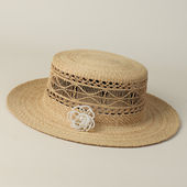 26年春夏新款 拉菲草帽珠花法式 优雅赫本风平顶帽纯草编镂空遮阳帽