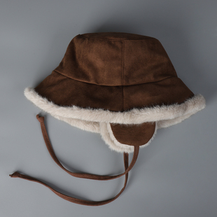 冬日保暖帽子户外出游加绒护耳帽帽纯色简约休闲百搭时尚渔夫帽