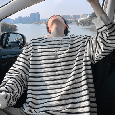 NOT UGLY叁佰TTBRO新品田尼克工作室潮大码条纹圆领长袖T恤男