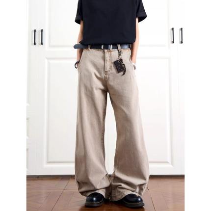 NOT UGLY店铺叁佰TTBRO田尼克工作室美式水洗褶皱垂感弯刀牛仔裤