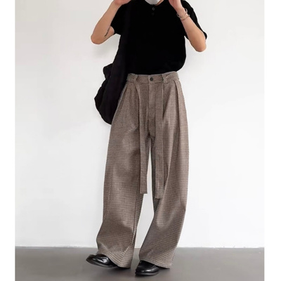 NICE LOOSE潮流新品青少年个性休闲裤子男生韩版格子宽松百搭西裤