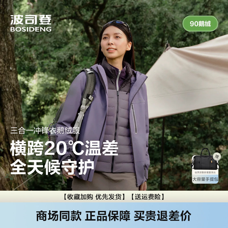 情侣新款鹅绒保暖三合一冲锋衣图片