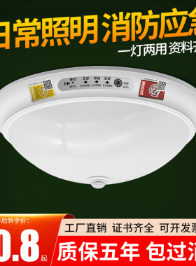 led消防应急照明灯吸顶式声控人体感应灯家用商场楼道停电应急灯
