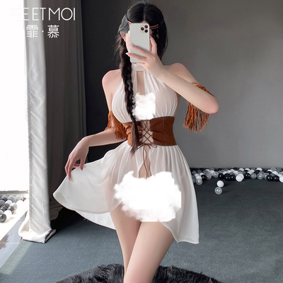 霏慕西部女郎前开襟绑带睡裙女