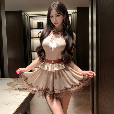 霏慕宫廷可露丽深v连衣裙睡裙女