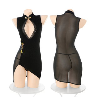 霏慕媚影芳华镂空深V旗袍睡裙女2025新款性感秋季睡衣轻熟御姐qq