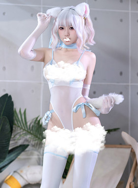 霏慕猫耳镂空罩杯开裆连体衣女