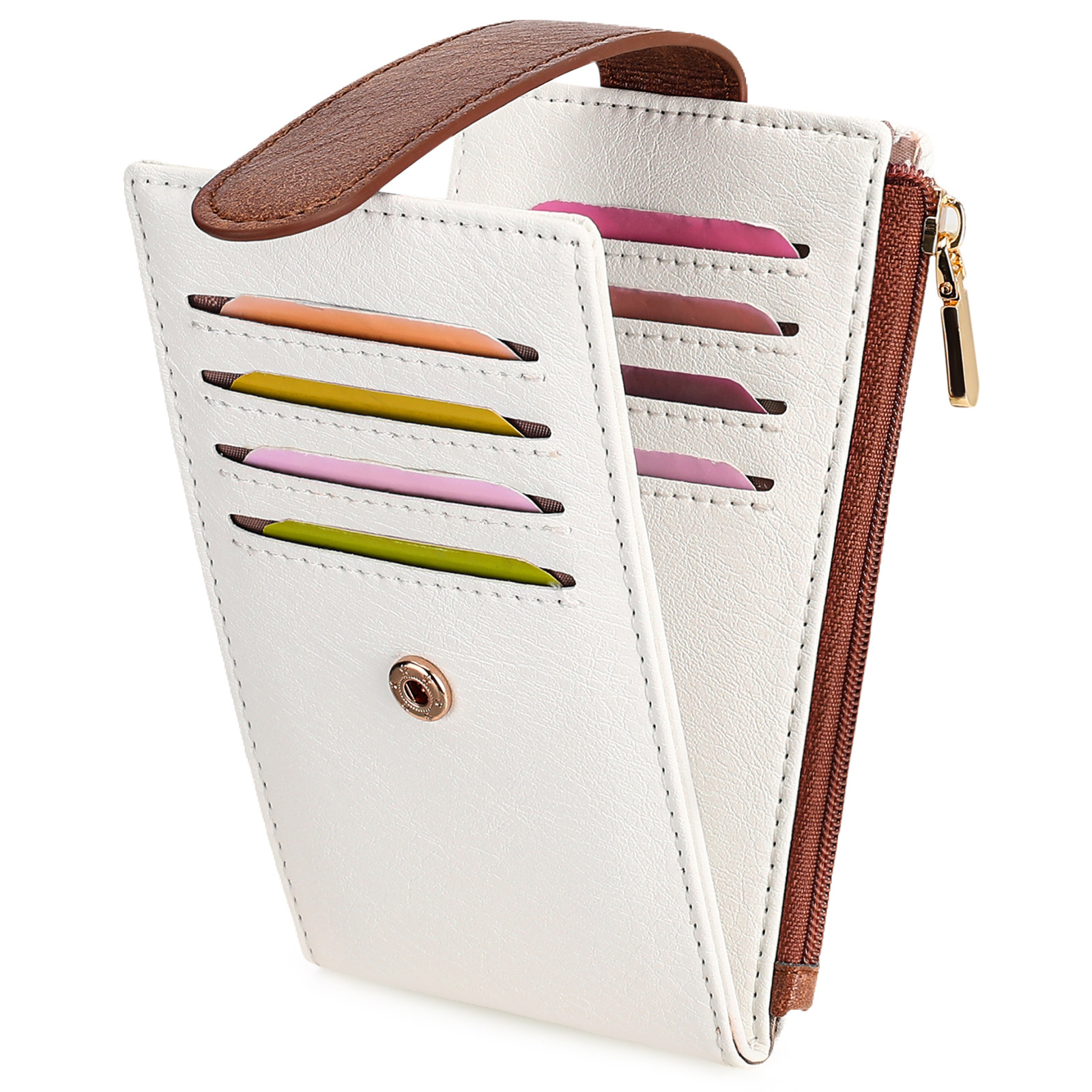 跨境女士双拉链卡包多卡位时尚皮革卡夹带搭扣RFID防磁卡套零钱包