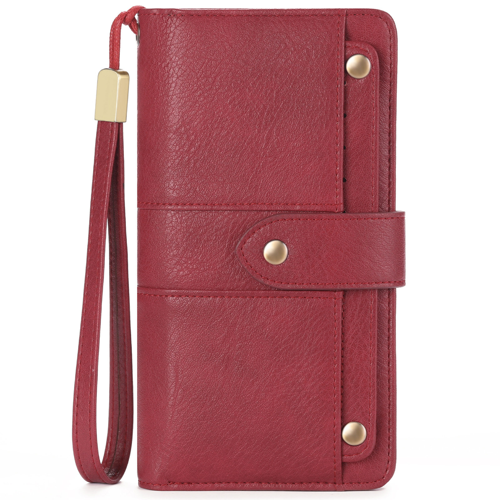 春夏新款长款钱包 复古油蜡皮女士三折钱夹 柳钉搭扣钱包厂家直发