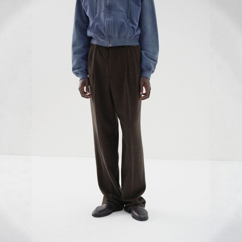 AURALEE仔骆驼毛法拉绒双褶长裤