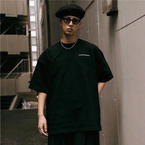 COOTIE宽松条纹拼接短袖T恤