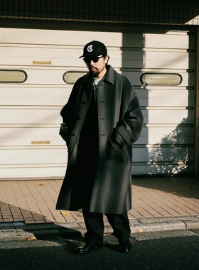 COOTIE tripe Wool Balmacaan Coat 25AW 羊毛条纹宽松巴尔肯风衣