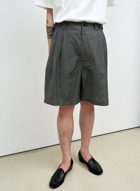 YOKE Weather Cloth 3pleated Shorts 26SS 羊毛亚麻三褶宽松短裤