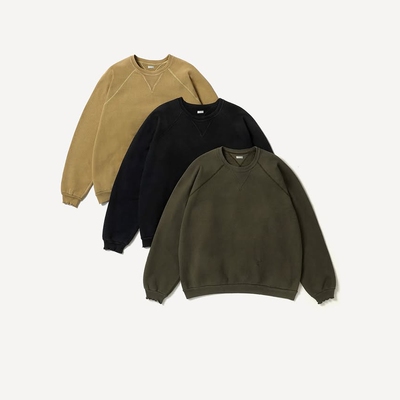 A.PRESSE复古水洗双V线圆领卫衣