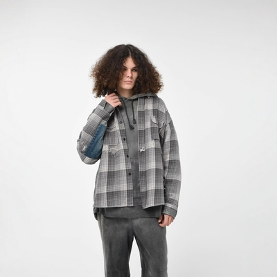 BOWWOW做旧法兰绒格纹破坏衬衫