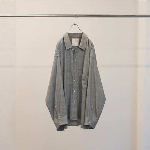 ANCELLM人造丝做旧宽松格纹衬衫