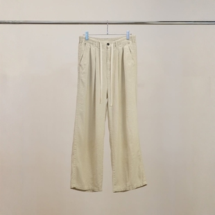 SLACKS26SS复古做旧真丝亚麻宽松抽绳长裤 EASY TUCK ANCELLM