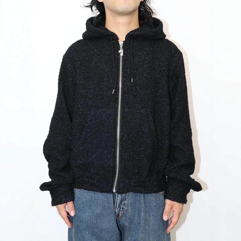 JIEDA TWEED ZIP HOODIE 24AW 日产羊毛混纺三线编织花呢拉链帽衫