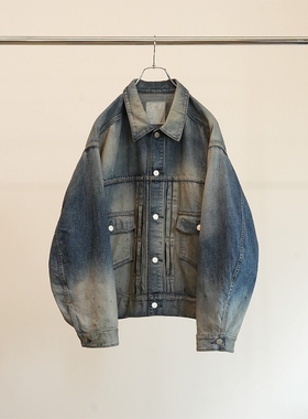 ANCELLM AGING DENIM JACKET 25SS 复古冈山水洗油漆破坏牛仔夹克