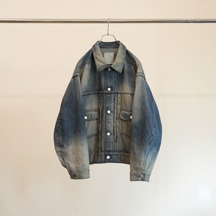 ANCELLM AGING DENIM JACKET 25SS 复古冈山水洗油漆破坏牛仔夹克