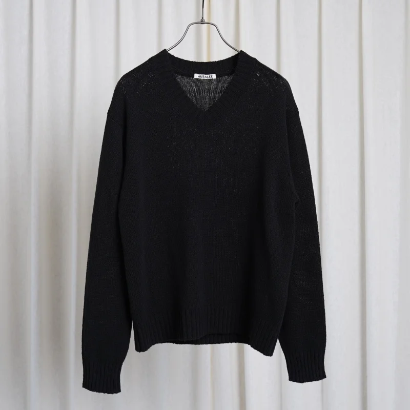 AURALEE SUMMER CASHMERE KNIT P/O 25SS 羊绒清爽V领针织衫毛衣