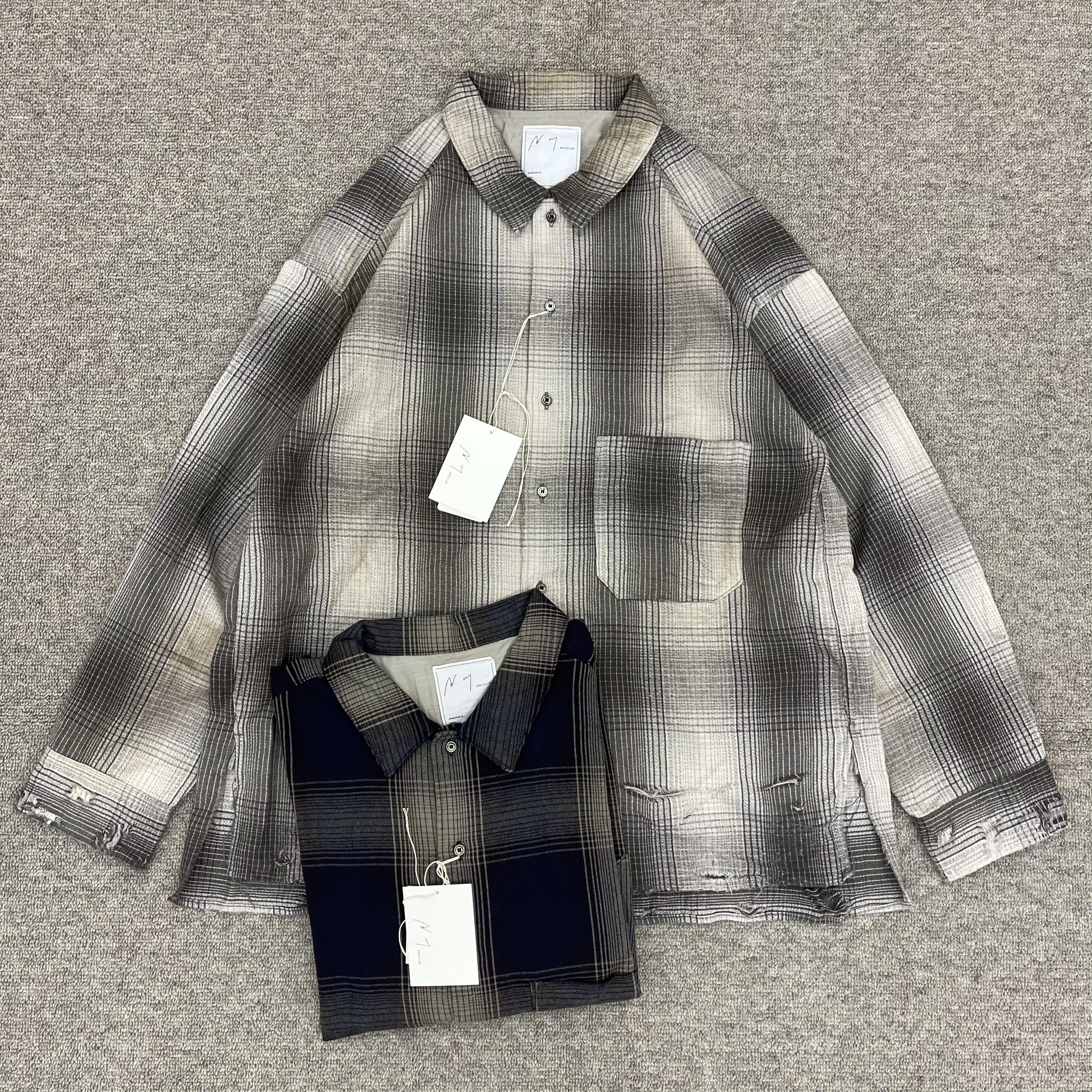 现货折扣 ANCELLM FLANNEL CHECK SHIRT 格纹破坏毛边法兰绒衬衫
