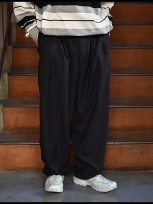 COOTIE羊毛混纺双褶宽松西装长裤