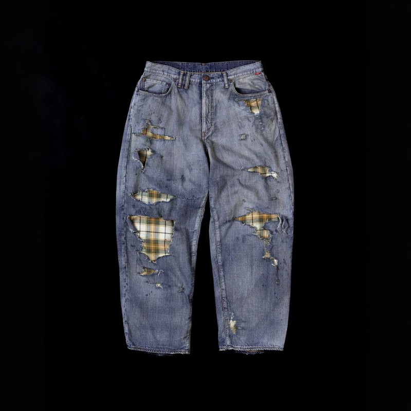 ANACHRONORM CHEAK COMBI DENIM 5P PANTS 24AW 格纹破坏牛仔裤